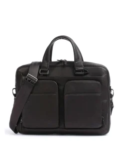 Piquadro Business- & Laptop Bags-Black Square Briefcase 15″ fine grain cow leather