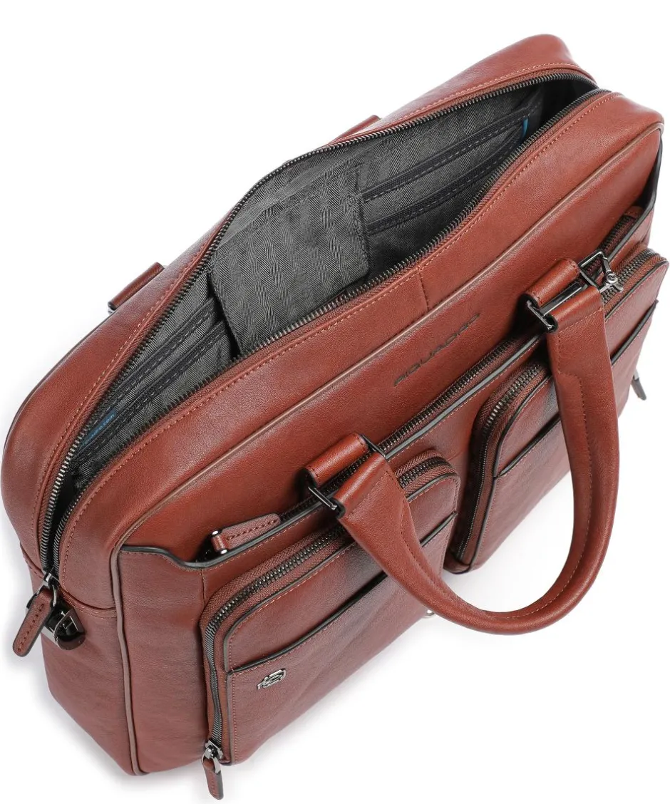 Piquadro Business- & Laptop Bags-Black Square Briefcase 15″ fine grain cow leather