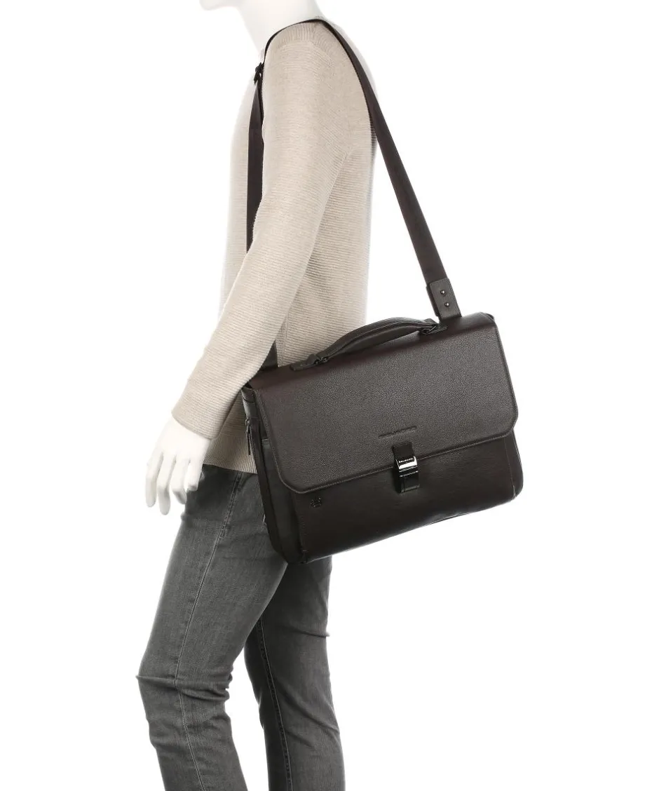 Piquadro Business- & Laptop Bags-Black Square Briefcase 15″ leather