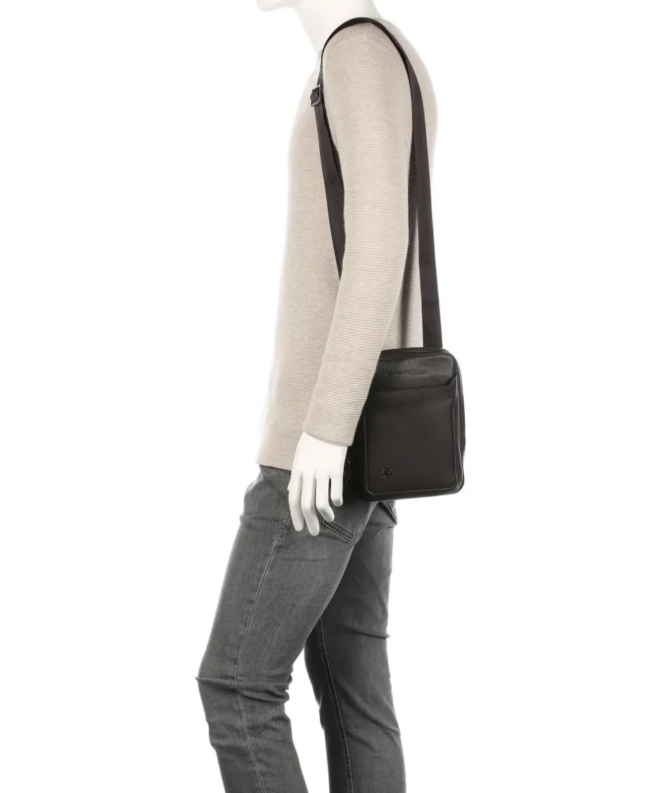 Piquadro Crossbody Bags-Black Square Crossbody bag grained cow leather
