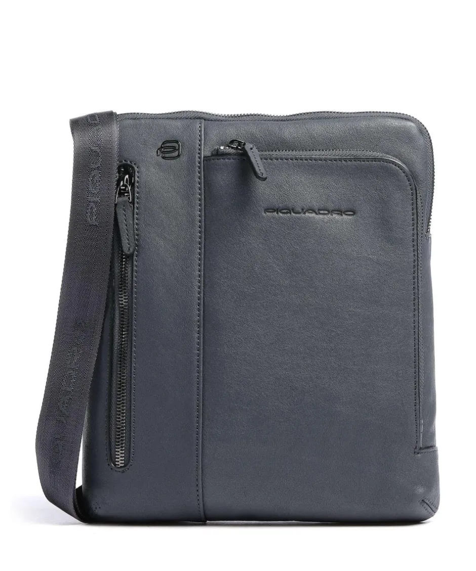 Piquadro Crossbody Bags-Black Square Crossbody bag grained leather
