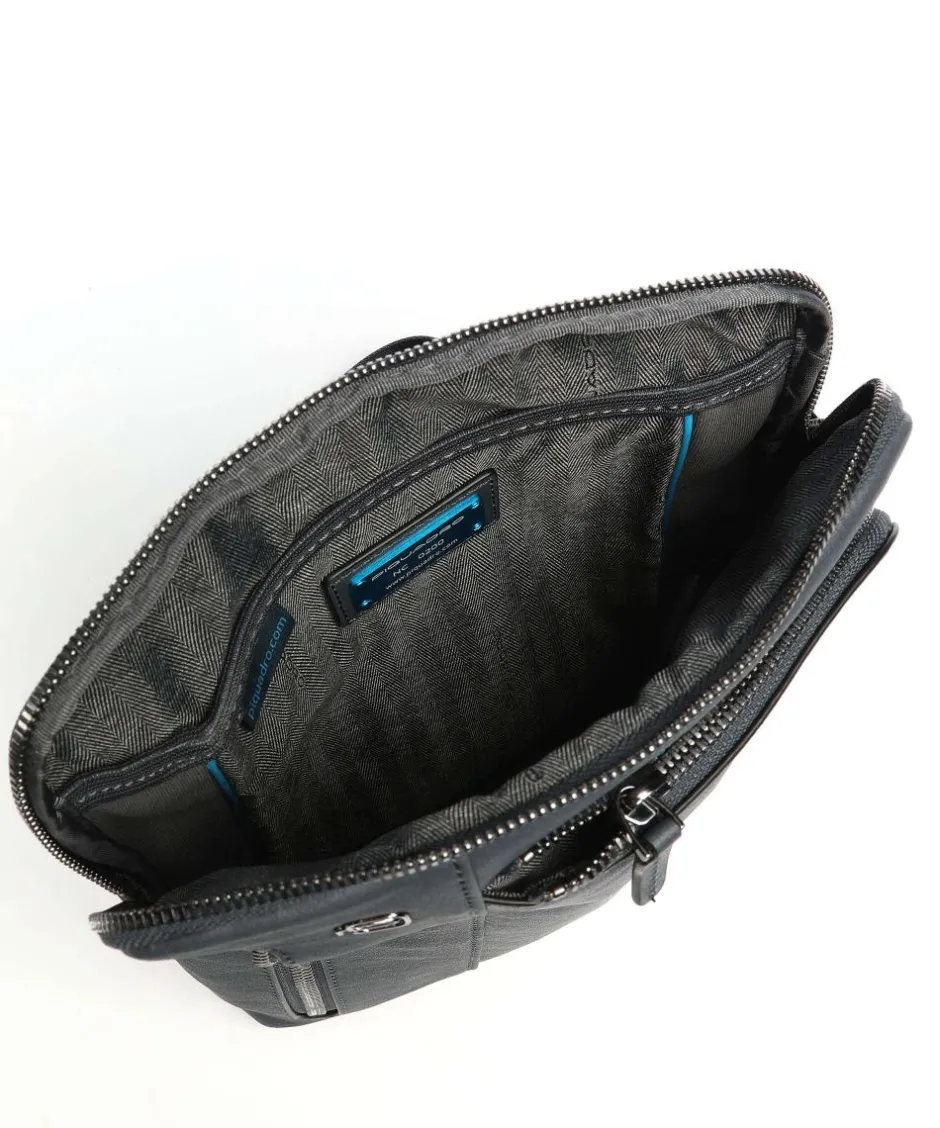Piquadro Crossbody Bags-Black Square Crossbody bag grained leather