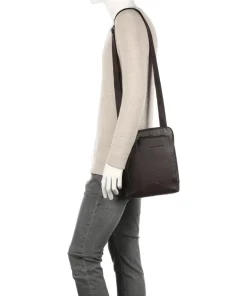 Piquadro Crossbody Bags-Black Square Crossbody bag grained leather