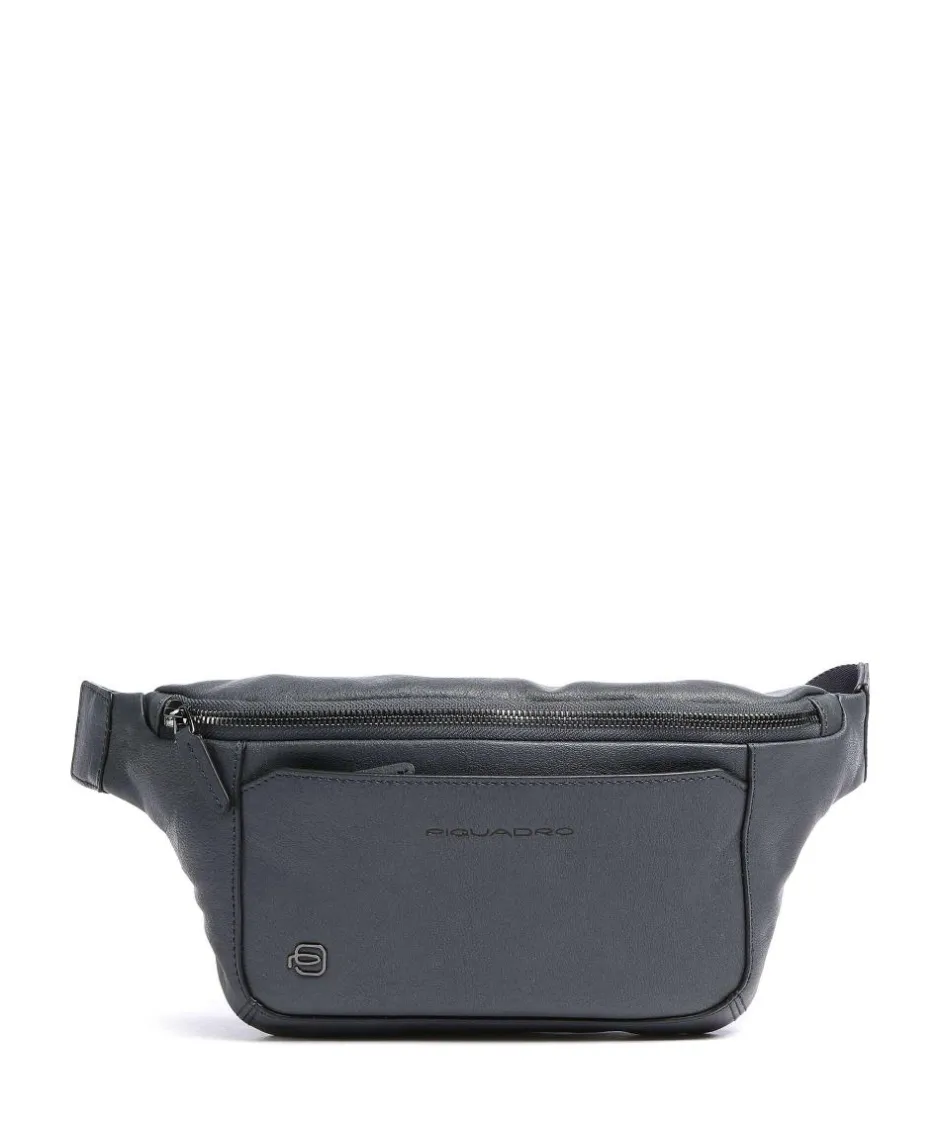 Piquadro Fanny Packs|Crossbody Bags-Black Square Fanny pack grained cow leather