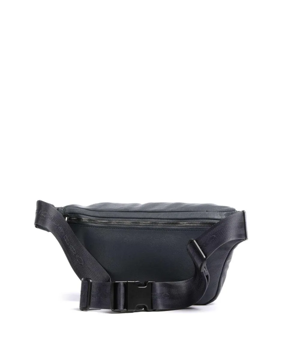 Piquadro Fanny Packs|Crossbody Bags-Black Square Fanny pack grained cow leather