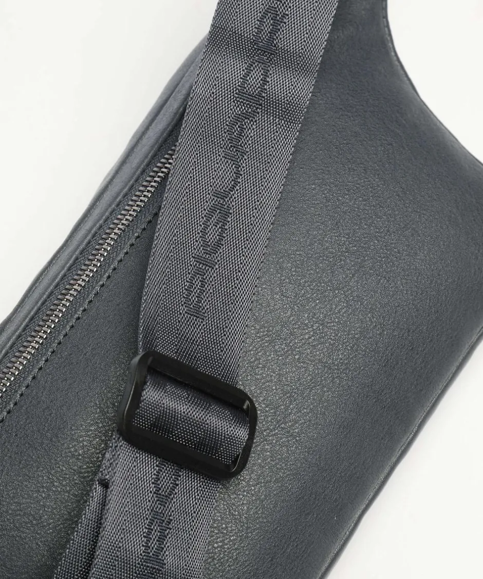 Piquadro Fanny Packs|Crossbody Bags-Black Square Fanny pack grained cow leather