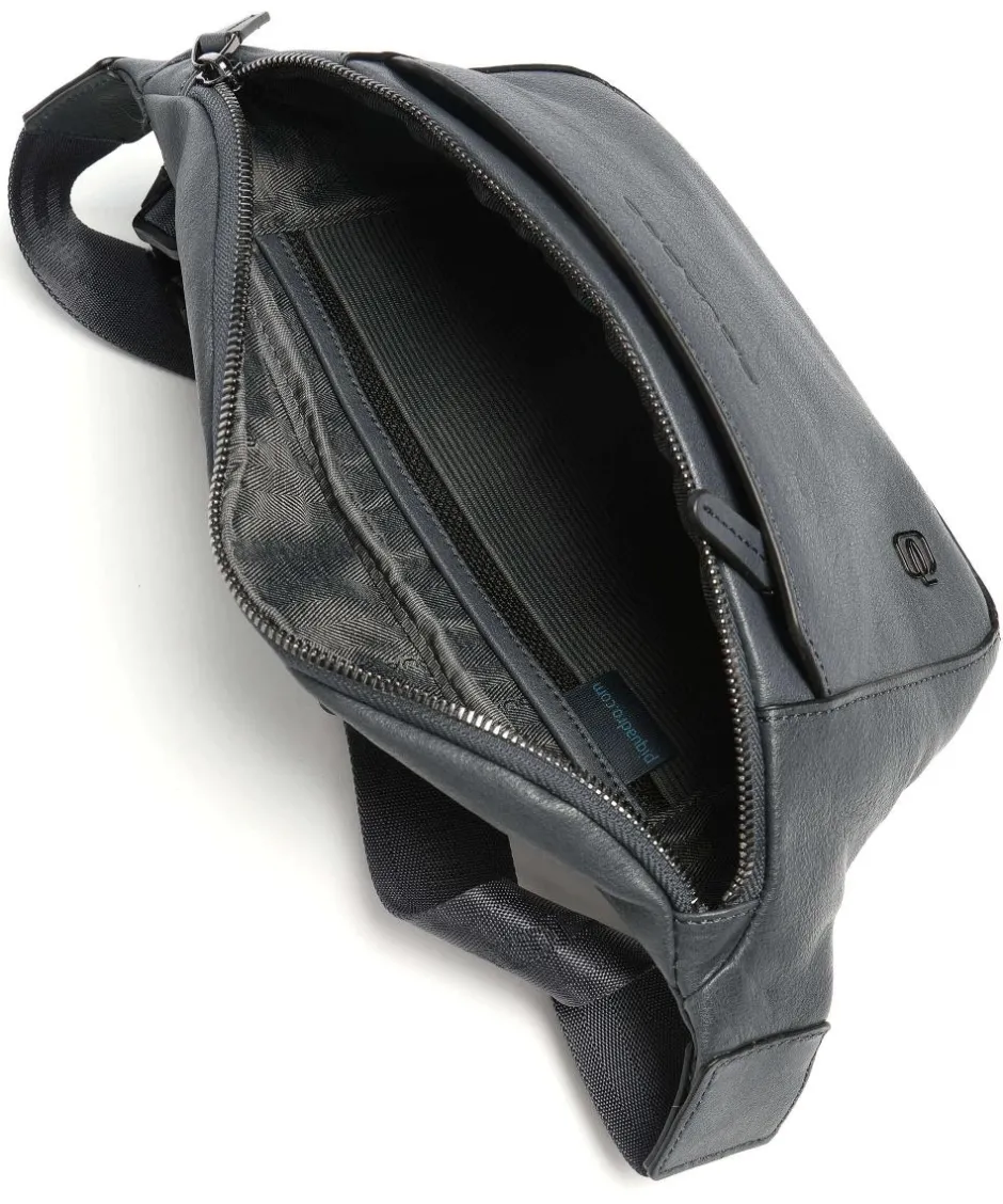 Piquadro Fanny Packs|Crossbody Bags-Black Square Fanny pack grained cow leather