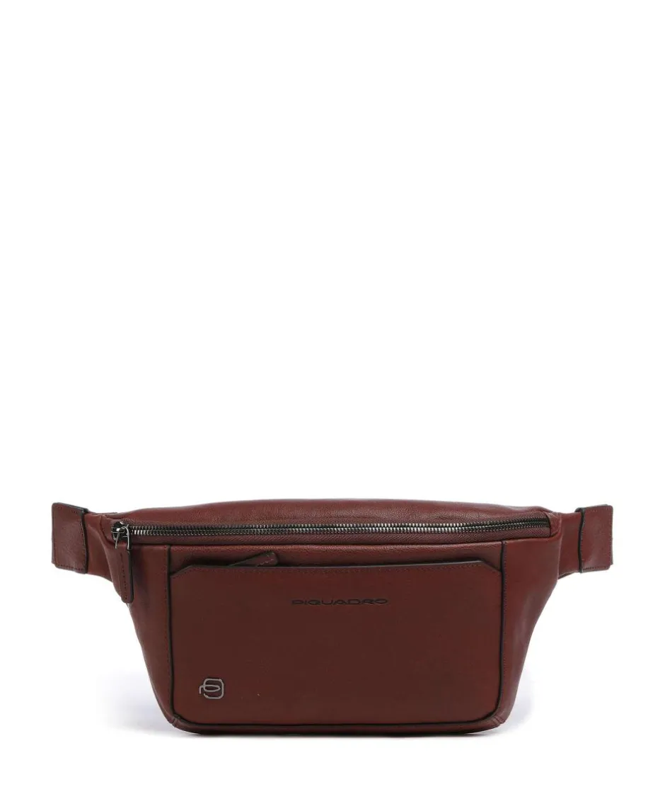 Piquadro Fanny Packs|Crossbody Bags-Black Square Fanny pack grained cow leather