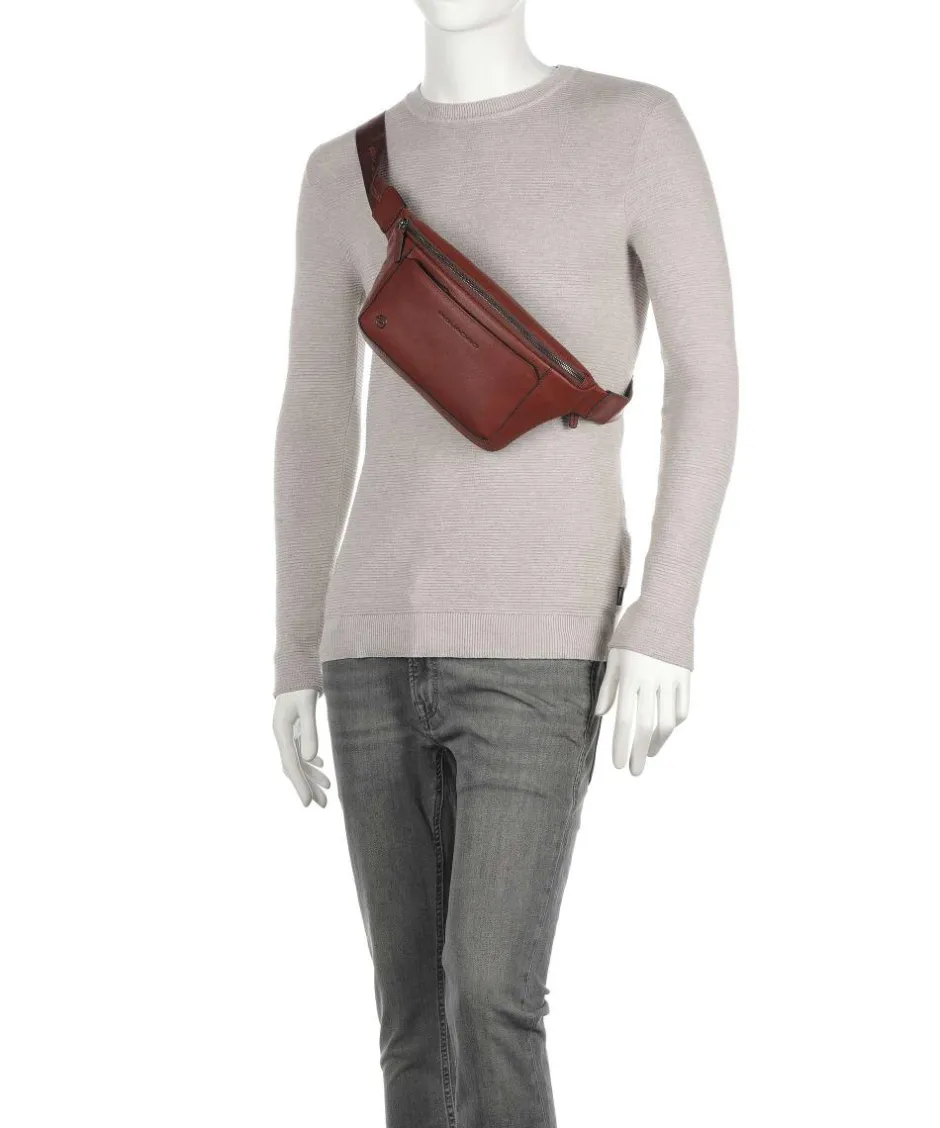 Piquadro Fanny Packs|Crossbody Bags-Black Square Fanny pack grained cow leather