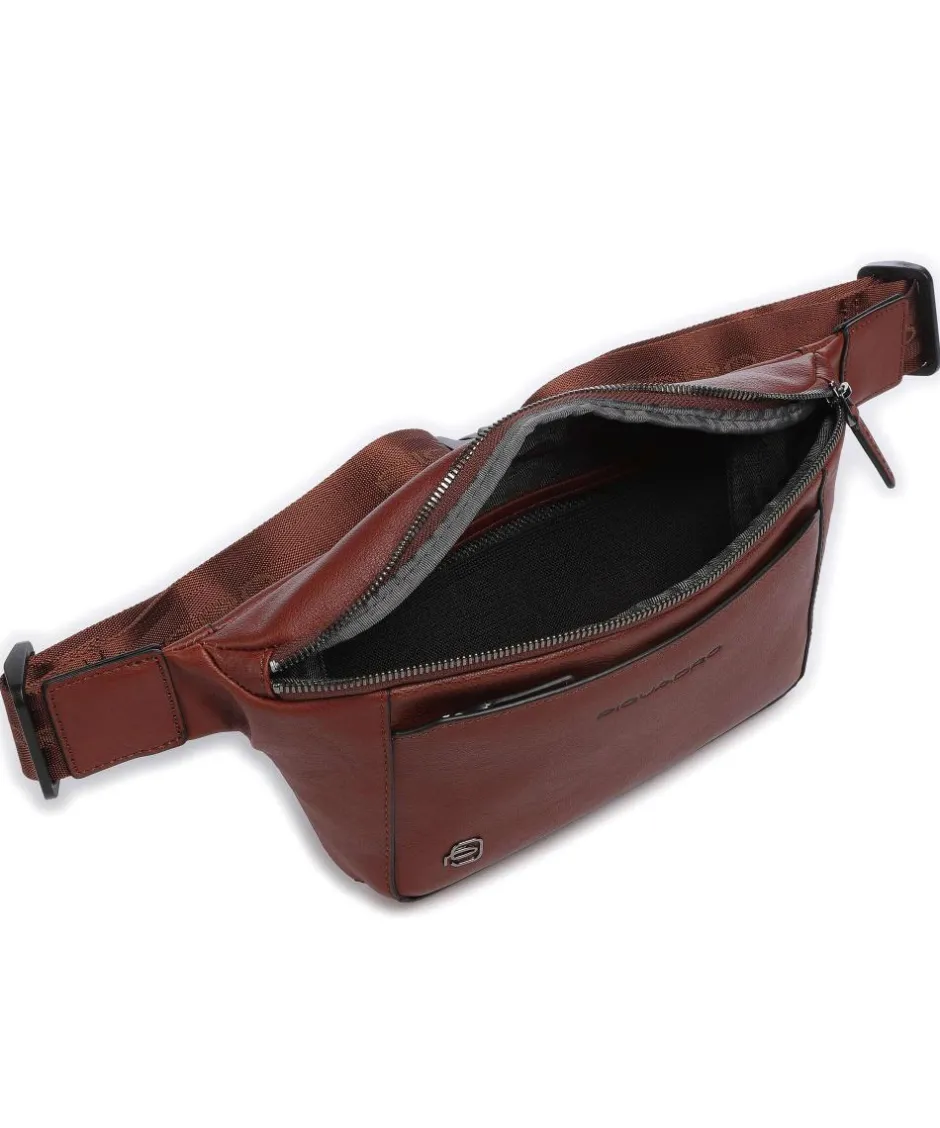 Piquadro Fanny Packs|Crossbody Bags-Black Square Fanny pack grained cow leather