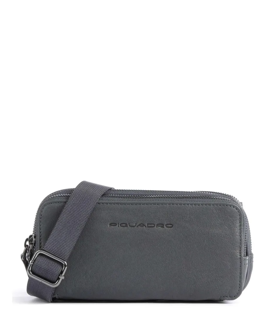 Piquadro Wristlets|Crossbody Bags-Black Square Wristlet leather, fine grain leather