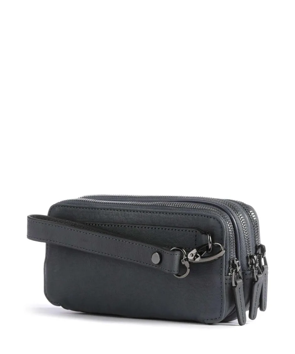 Piquadro Wristlets|Crossbody Bags-Black Square Wristlet leather, fine grain leather