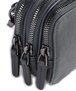 Piquadro Wristlets|Crossbody Bags-Black Square Wristlet leather, fine grain leather