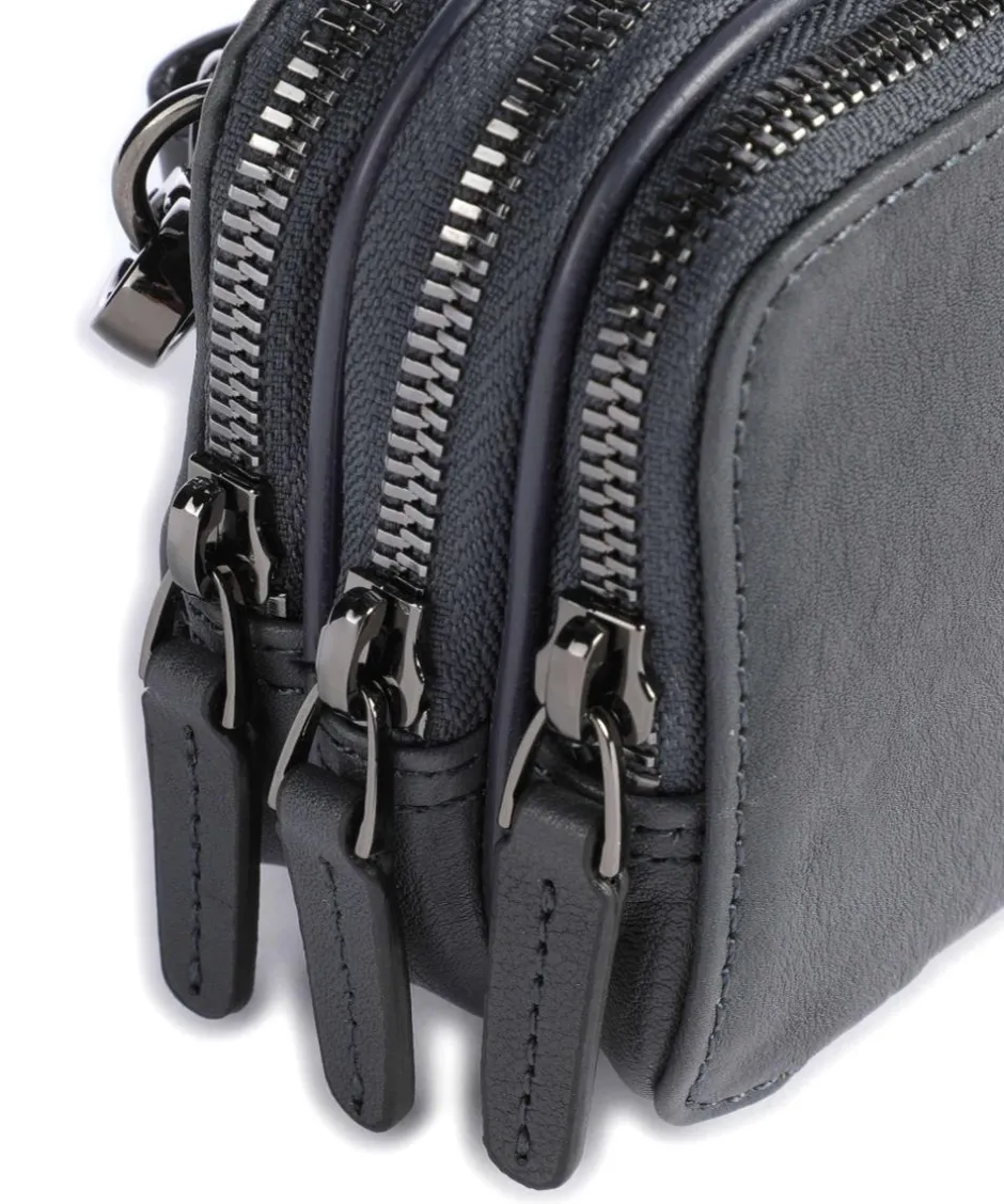 Piquadro Wristlets|Crossbody Bags-Black Square Wristlet leather, fine grain leather