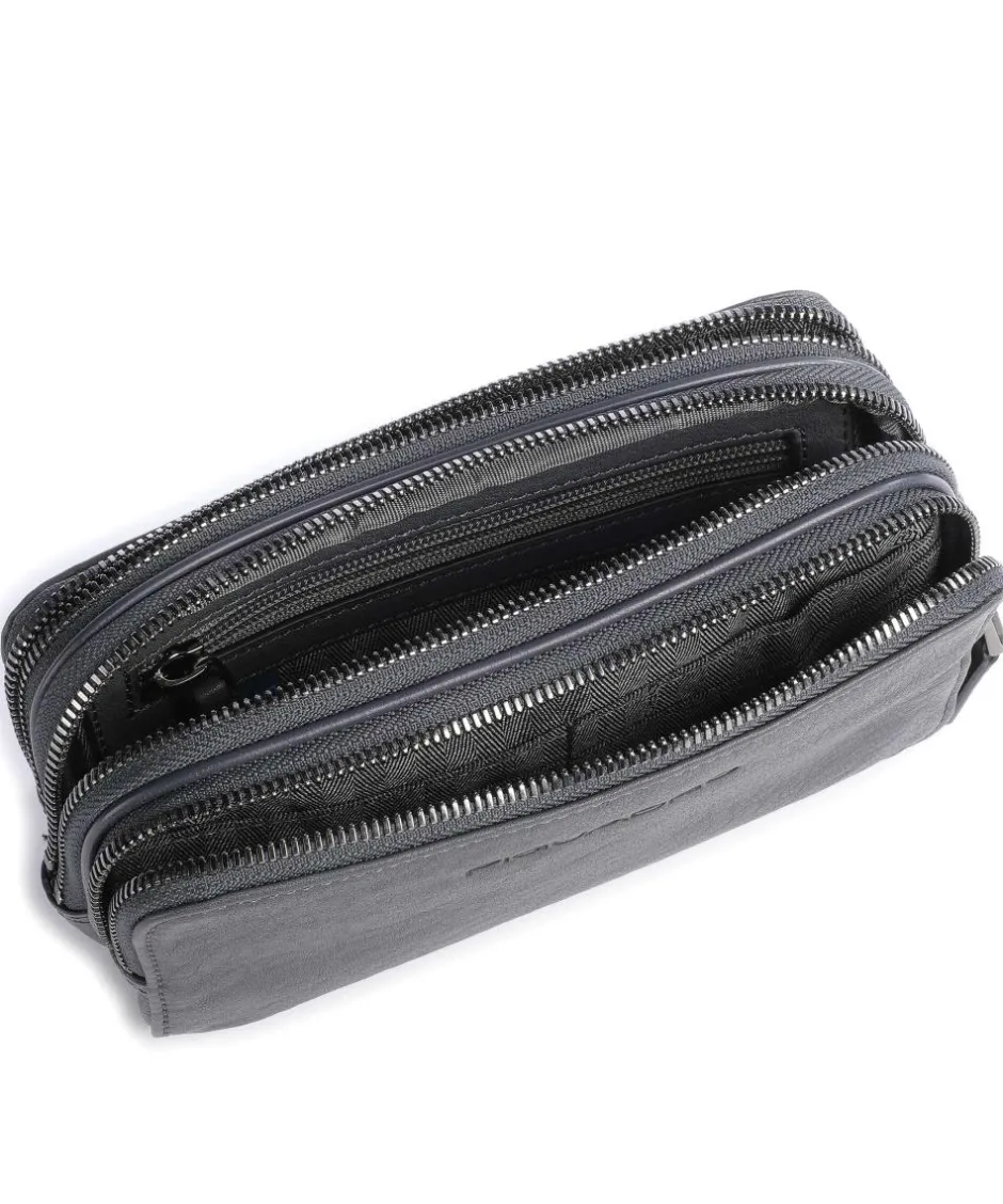 Piquadro Wristlets|Crossbody Bags-Black Square Wristlet leather, fine grain leather