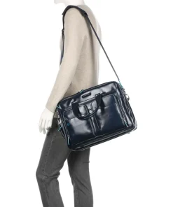 Piquadro Business- & Laptop Bags-Blue Square Briefcase 16″ leather