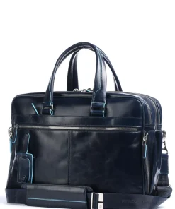 Piquadro Business- & Laptop Bags-Blue Square Briefcase 16″ leather