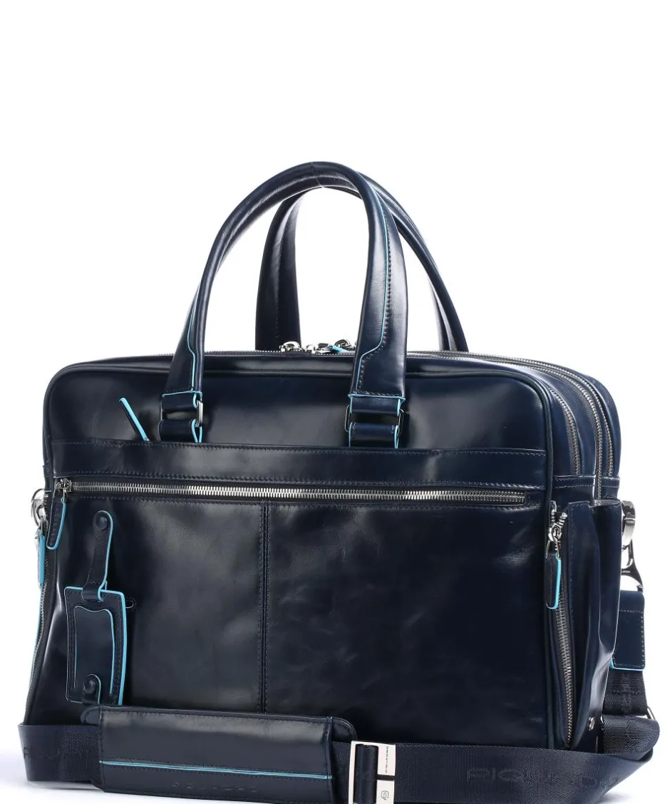 Piquadro Business- & Laptop Bags-Blue Square Briefcase 16″ leather