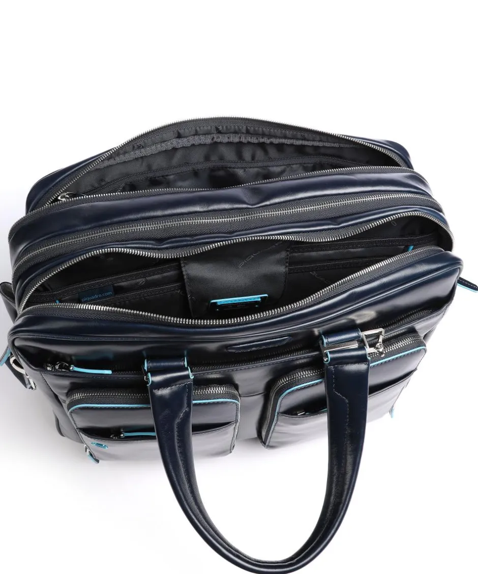 Piquadro Business- & Laptop Bags-Blue Square Briefcase 16″ leather