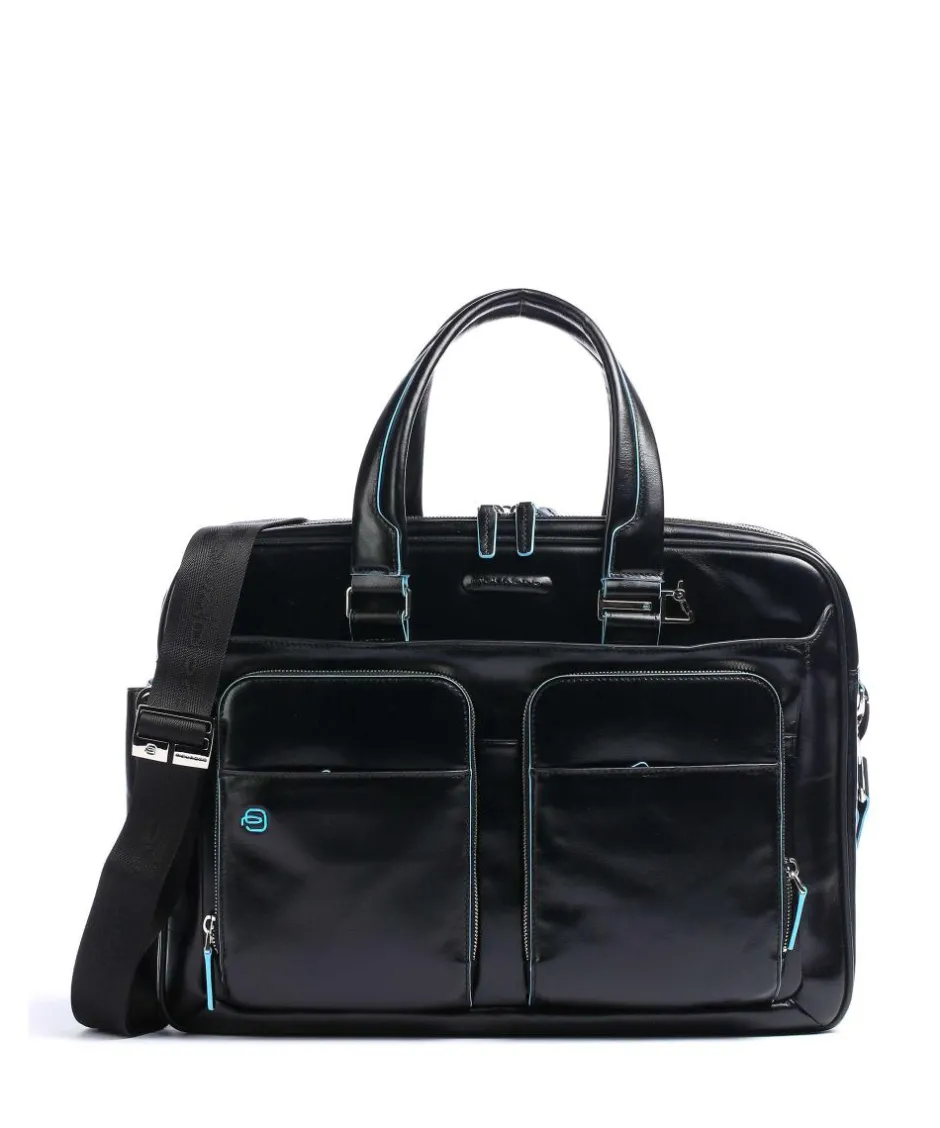 Piquadro Business- & Laptop Bags-Blue Square Briefcase 16″ leather