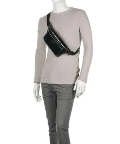 Piquadro Fanny Packs|Crossbody Bags-Blue Square Fanny pack grained cow leather