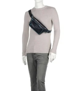 Piquadro Fanny Packs|Crossbody Bags-Blue Square Fanny pack grained cow leather