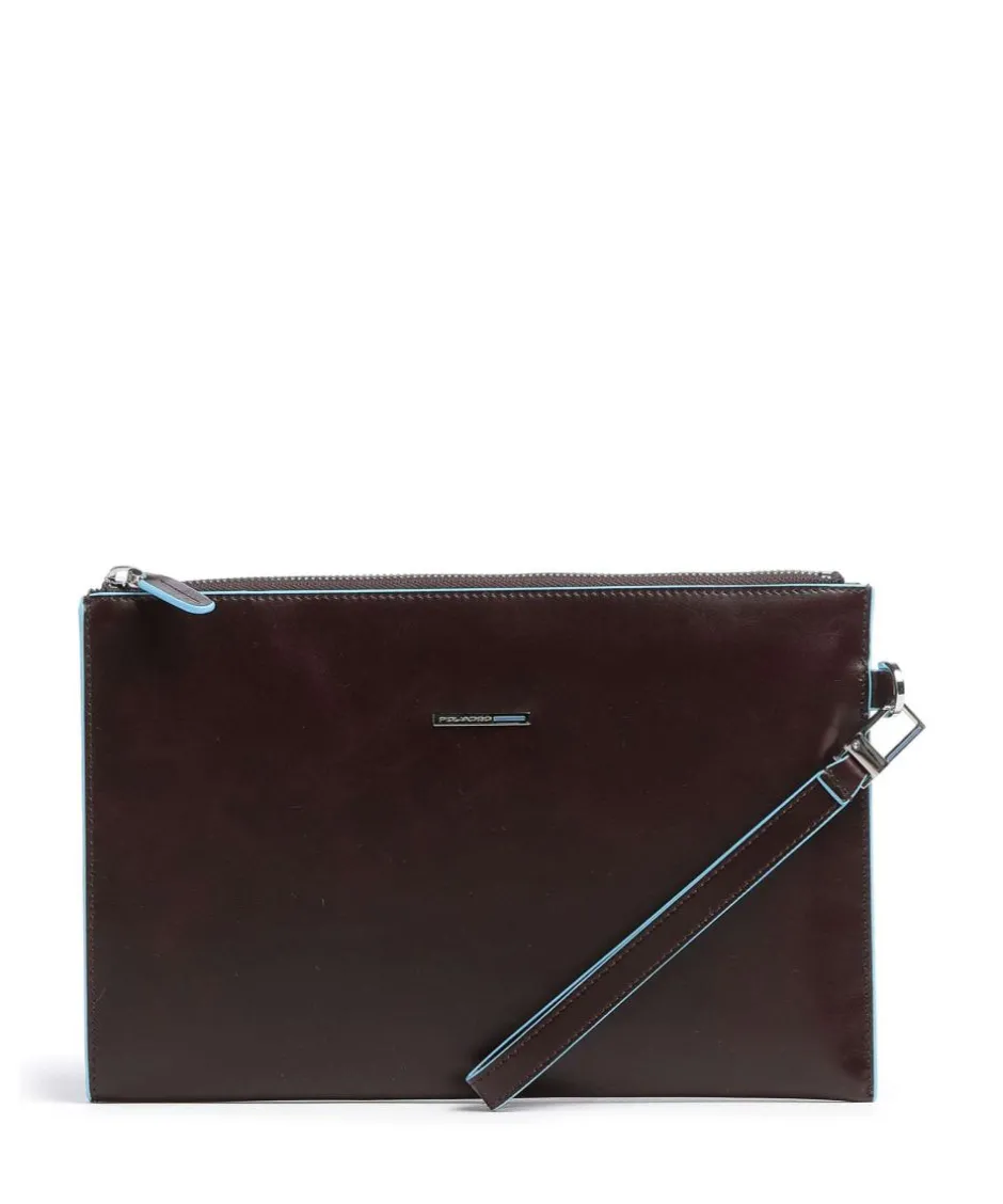 Piquadro Wristlets-Blue Square Wristlet fine grain leather