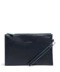 Piquadro Wristlets-Blue Square Wristlet fine grain leather