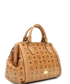 MCM Handbags-Gold Visetos Handbag imitation leather