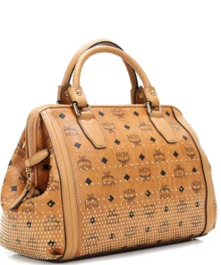MCM Handbags-Gold Visetos Handbag imitation leather