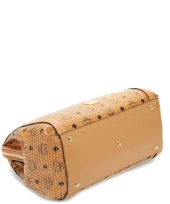 MCM Handbags-Gold Visetos Handbag imitation leather