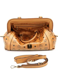 MCM Handbags-Gold Visetos Handbag imitation leather